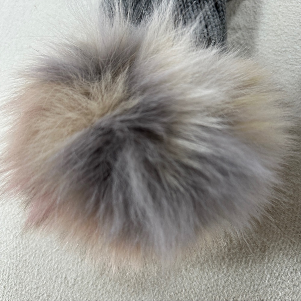 Jocelyn Charcoal Scarf with Faux Fur Pom Poms - Picture 2 of 10